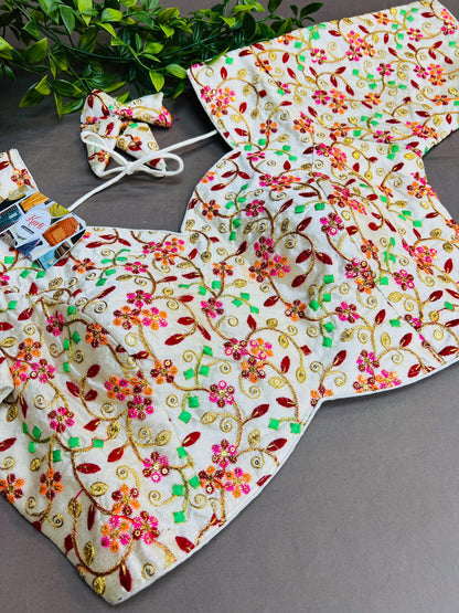 Multicolor embroidery work blouse - Kurti Connection USA