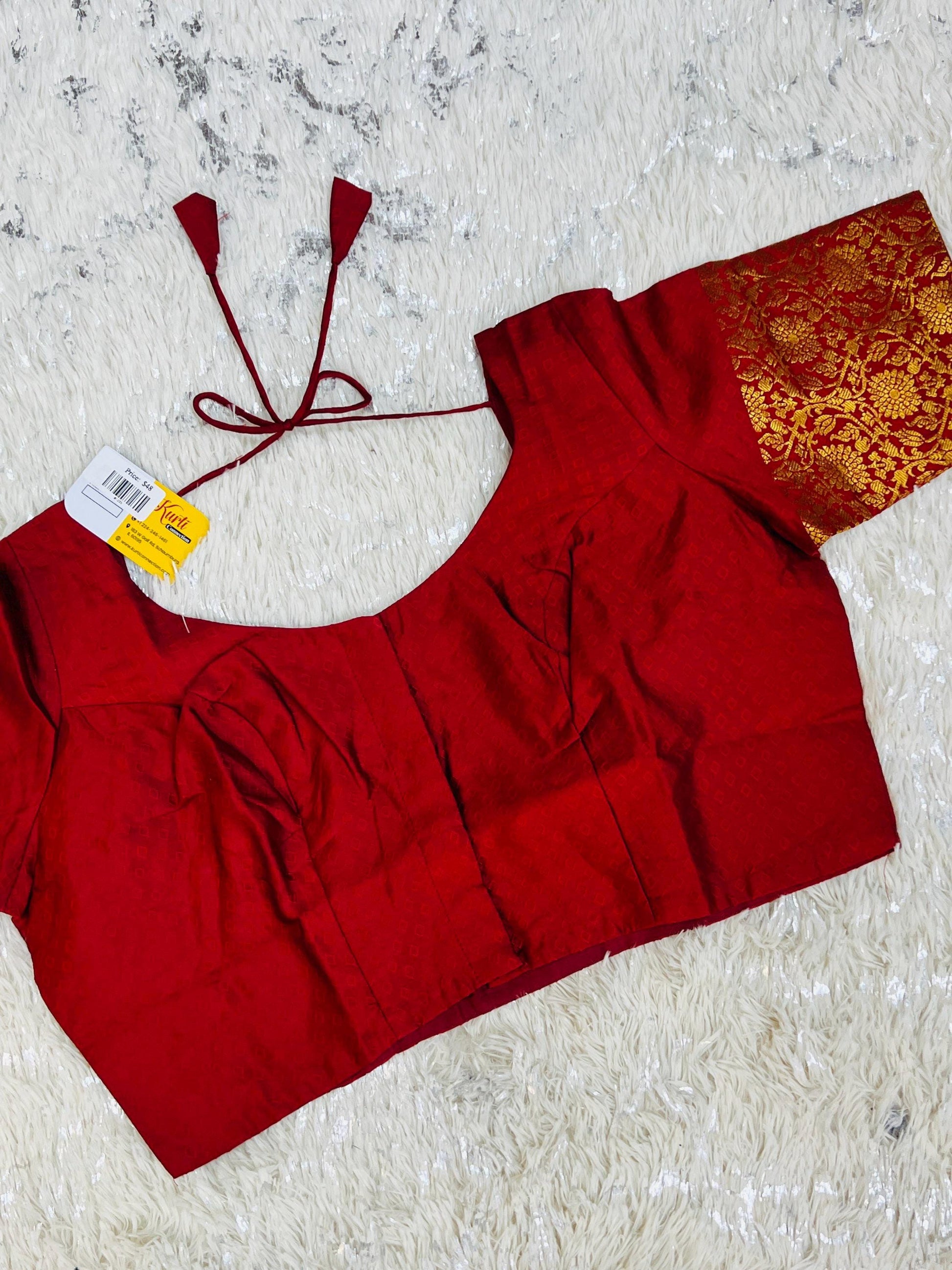Dark maroon silk blouse - Kurti Connection USA