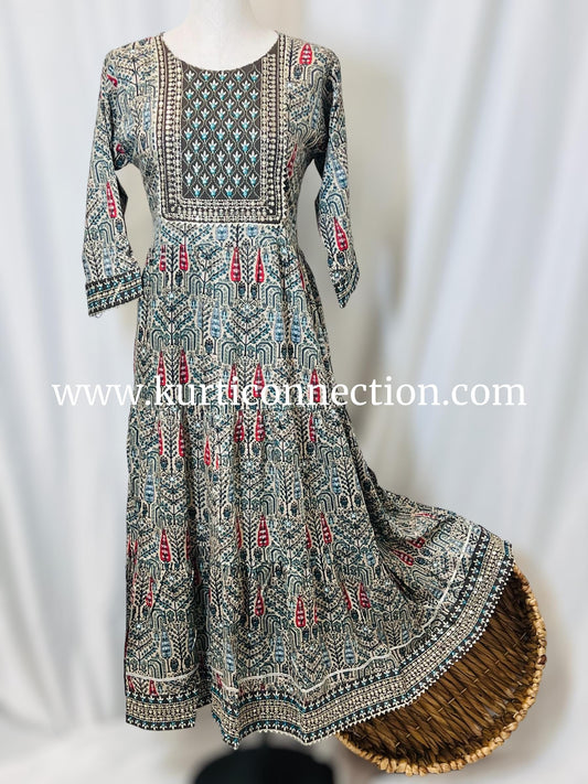 Printed cotton kurti with sequin border - Kurti Connection USA