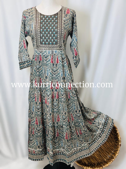 Printed cotton kurti with sequin border - Kurti Connection USA