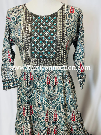 Printed cotton kurti with sequin border - Kurti Connection USA