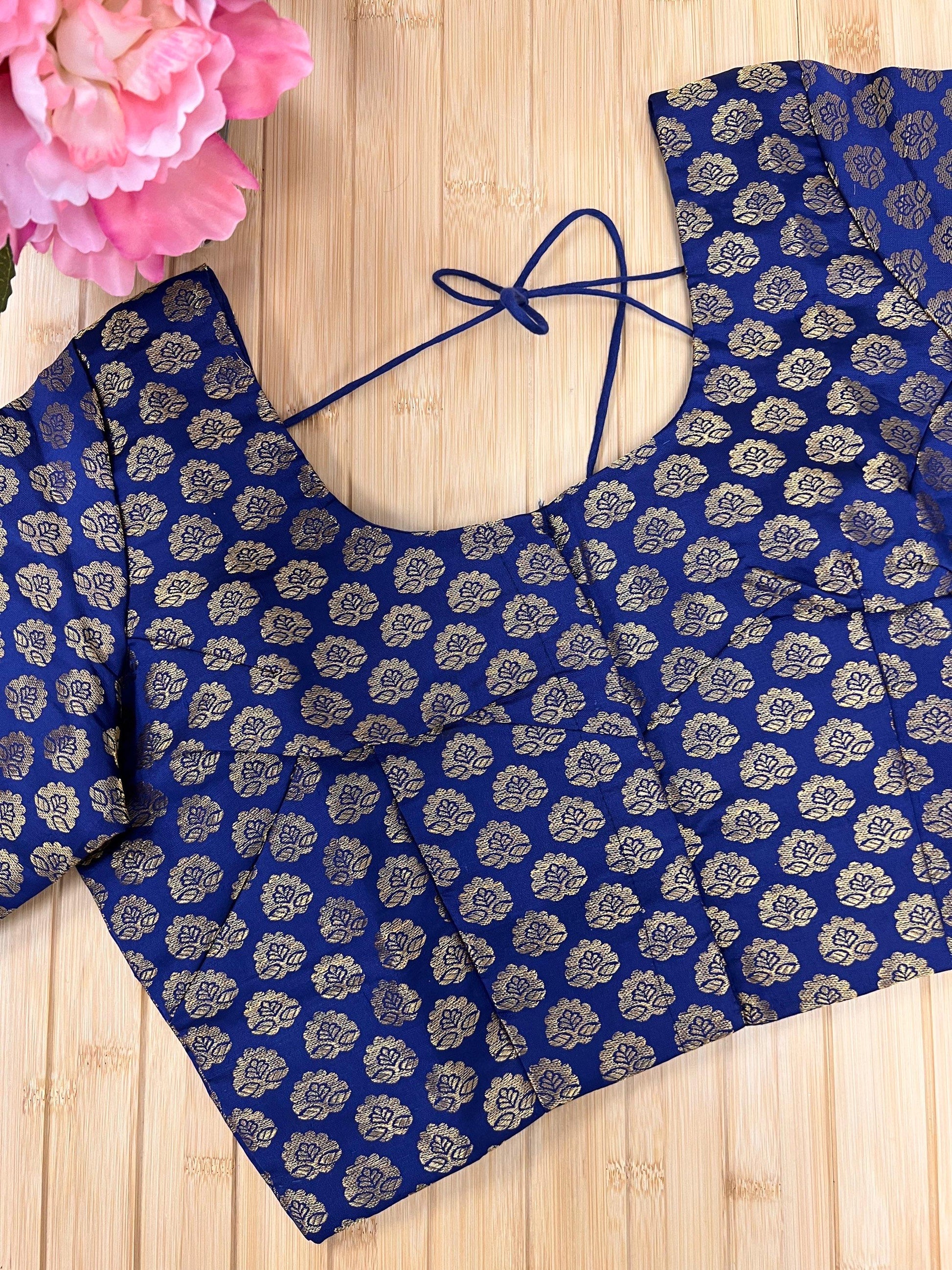 Front hook blouse : Navy blue - Kurti Connection USA