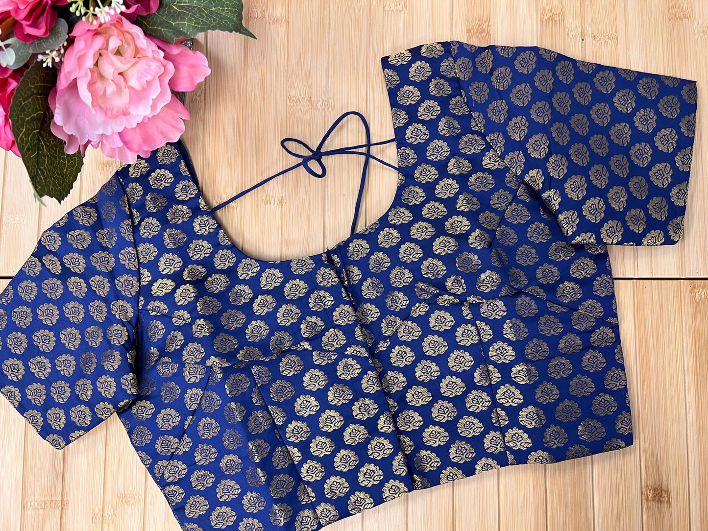 Front hook blouse : Navy blue - Kurti Connection USA