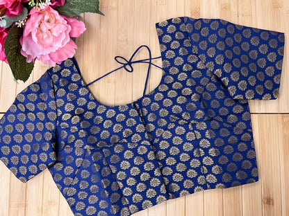 Front hook blouse : Navy blue - Kurti Connection USA