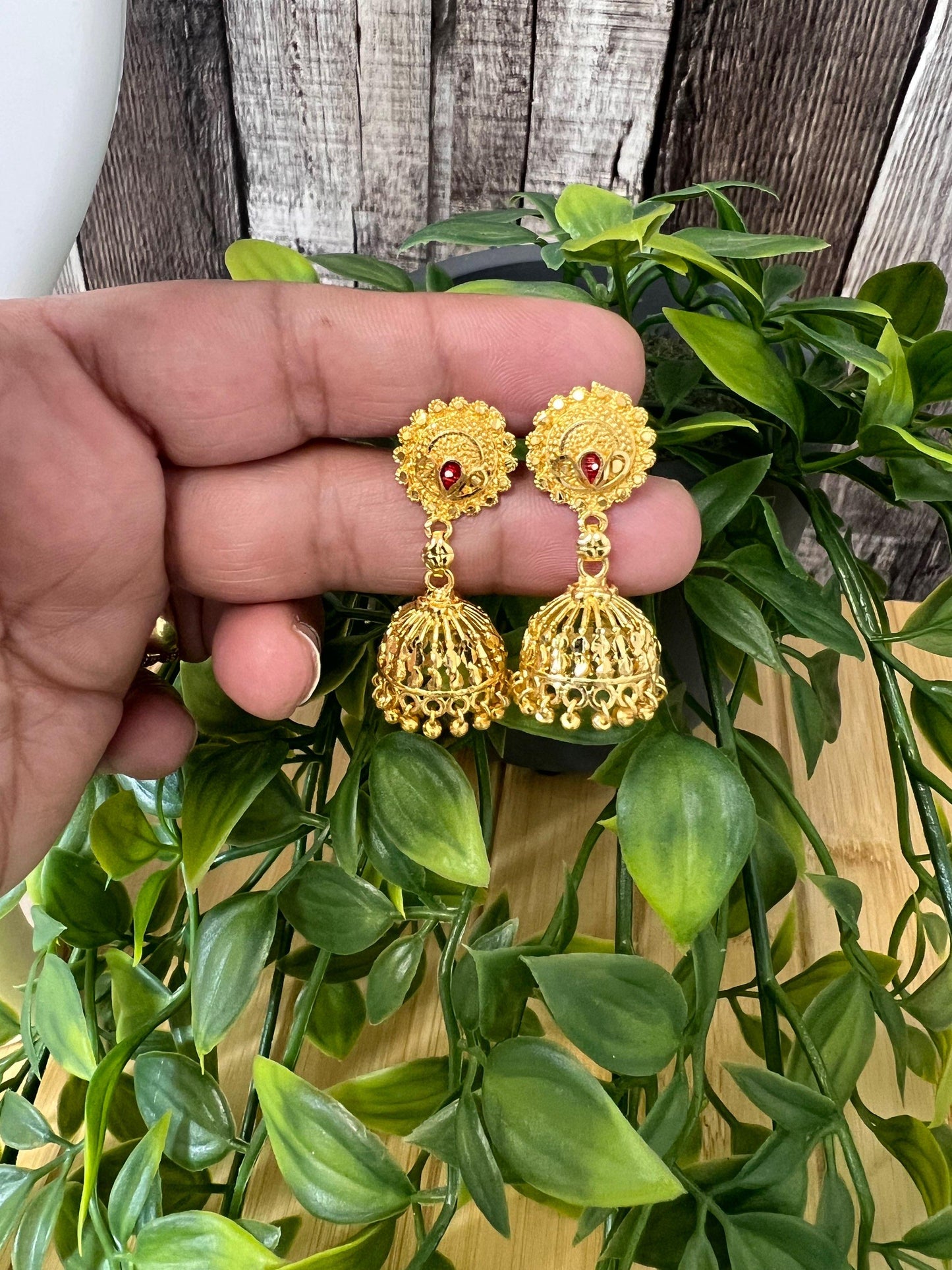 Golden jhumki | screw back - Kurti Connection USA