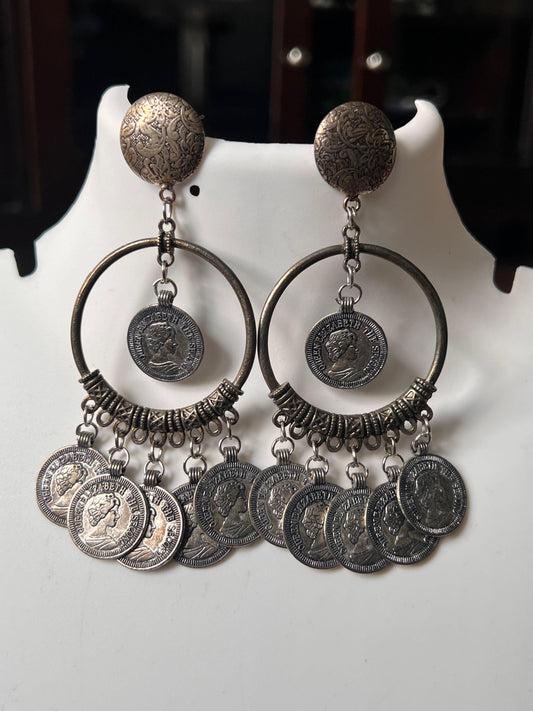 Oxidized coin earrings - Kurti Connection USA