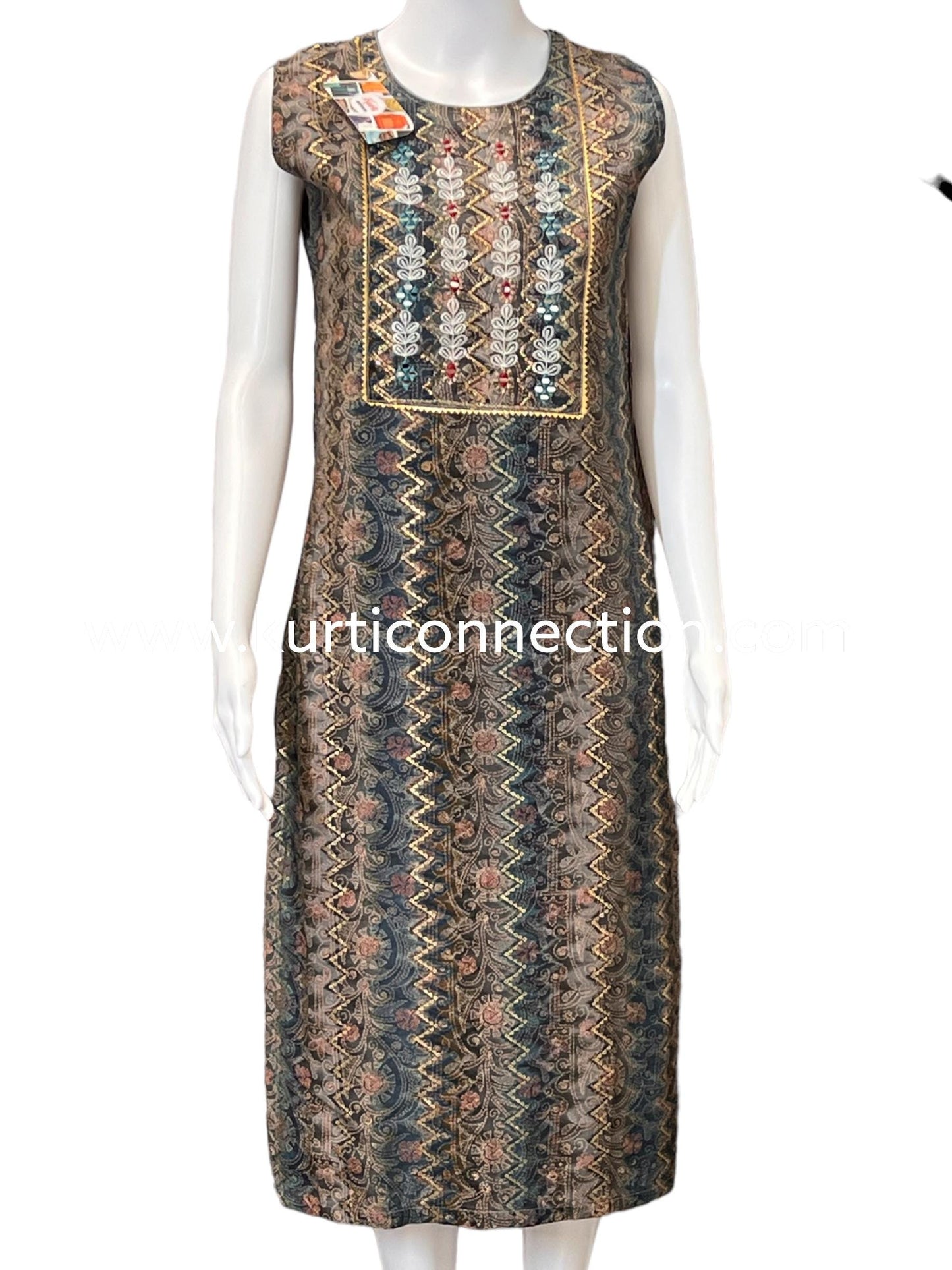 Chanderi silk suit with stretchable pant - Kurti Connection USA