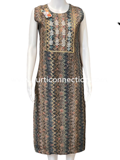 Chanderi silk suit with stretchable pant - Kurti Connection USA