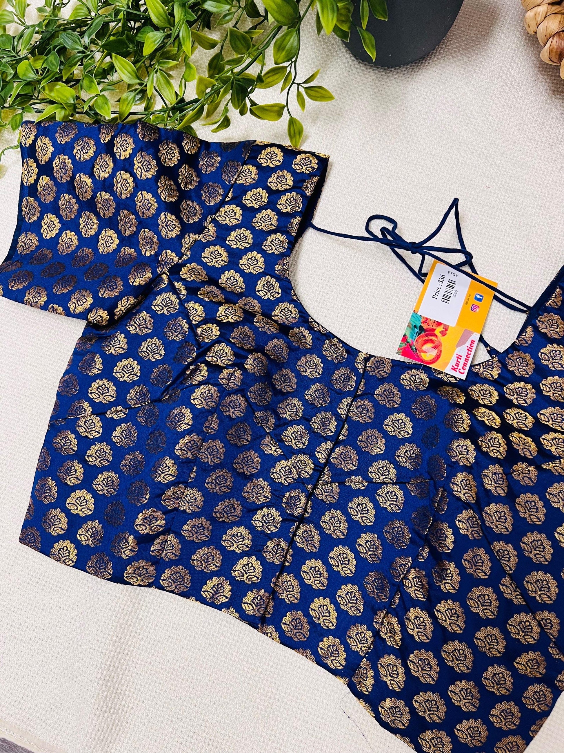 Navy blue Blouse | front hooks - Kurti Connection USA