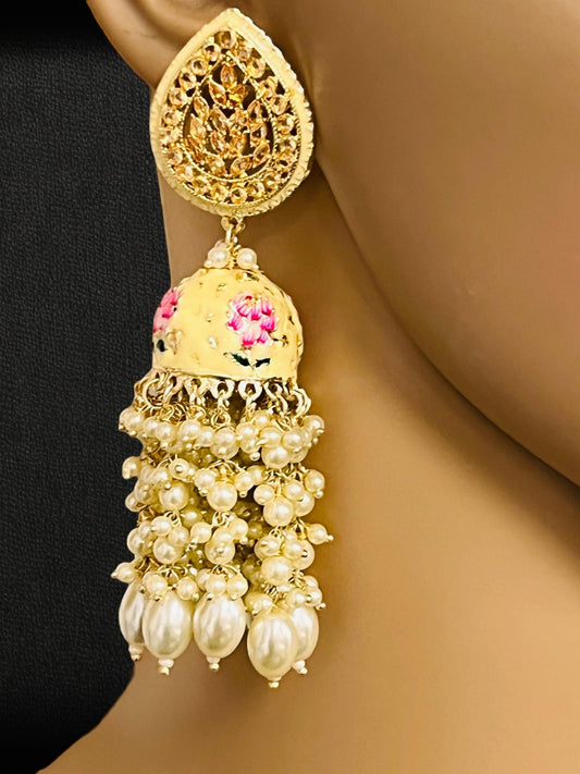 Long jhumki : light yellow - Kurti Connection USA