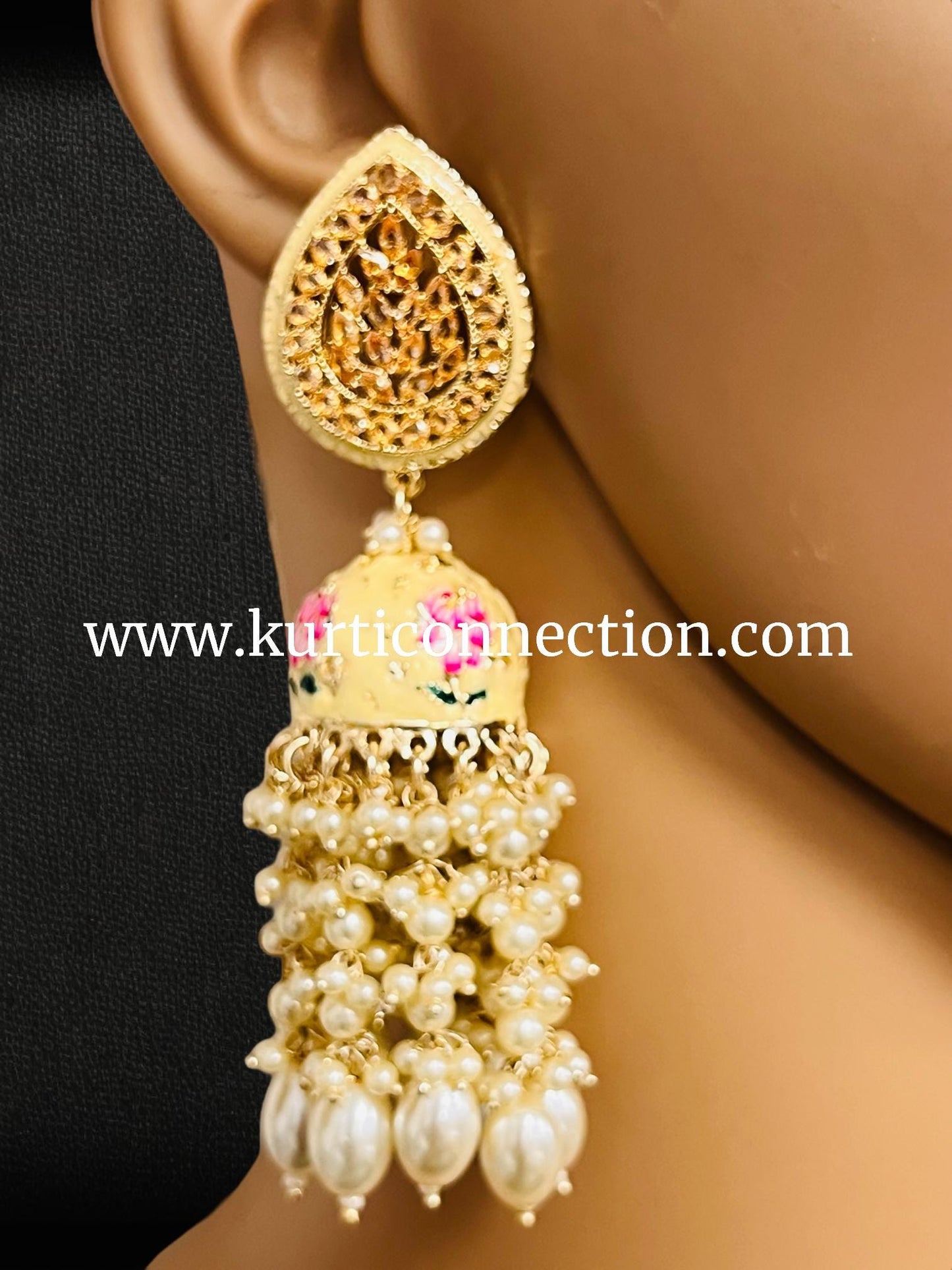 Long jhumki : light yellow - Kurti Connection USA