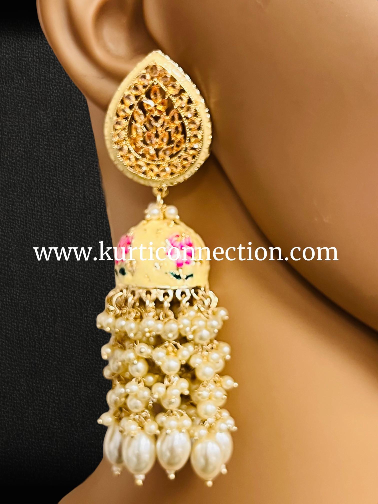 Long jhumki : light yellow - Kurti Connection USA