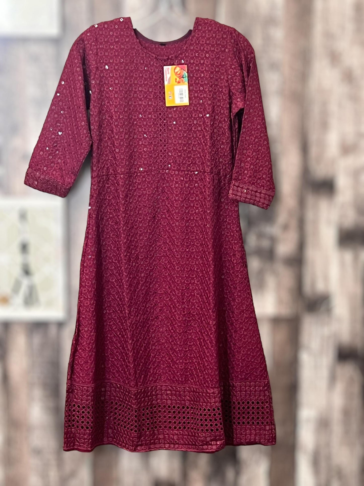 Chikankari kurtis for kids : wine color - Kurti Connection USA