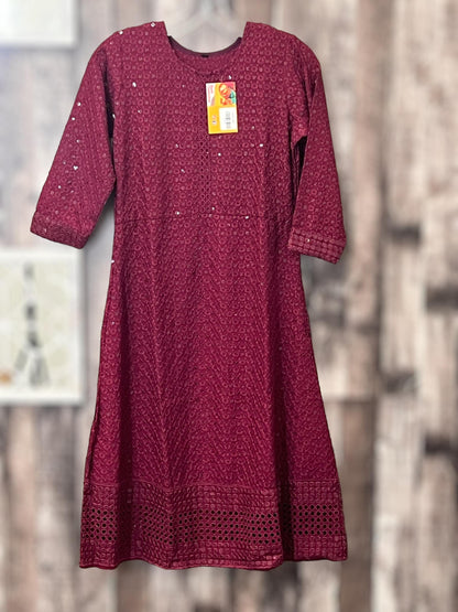 Chikankari kurtis for kids : wine color - Kurti Connection USA