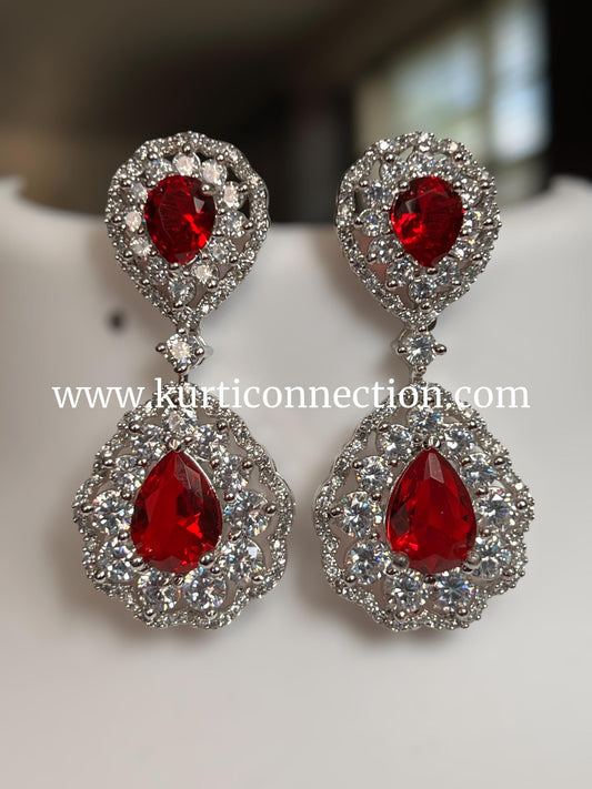 Korean stone earrings : Ruby - Kurti Connection USA