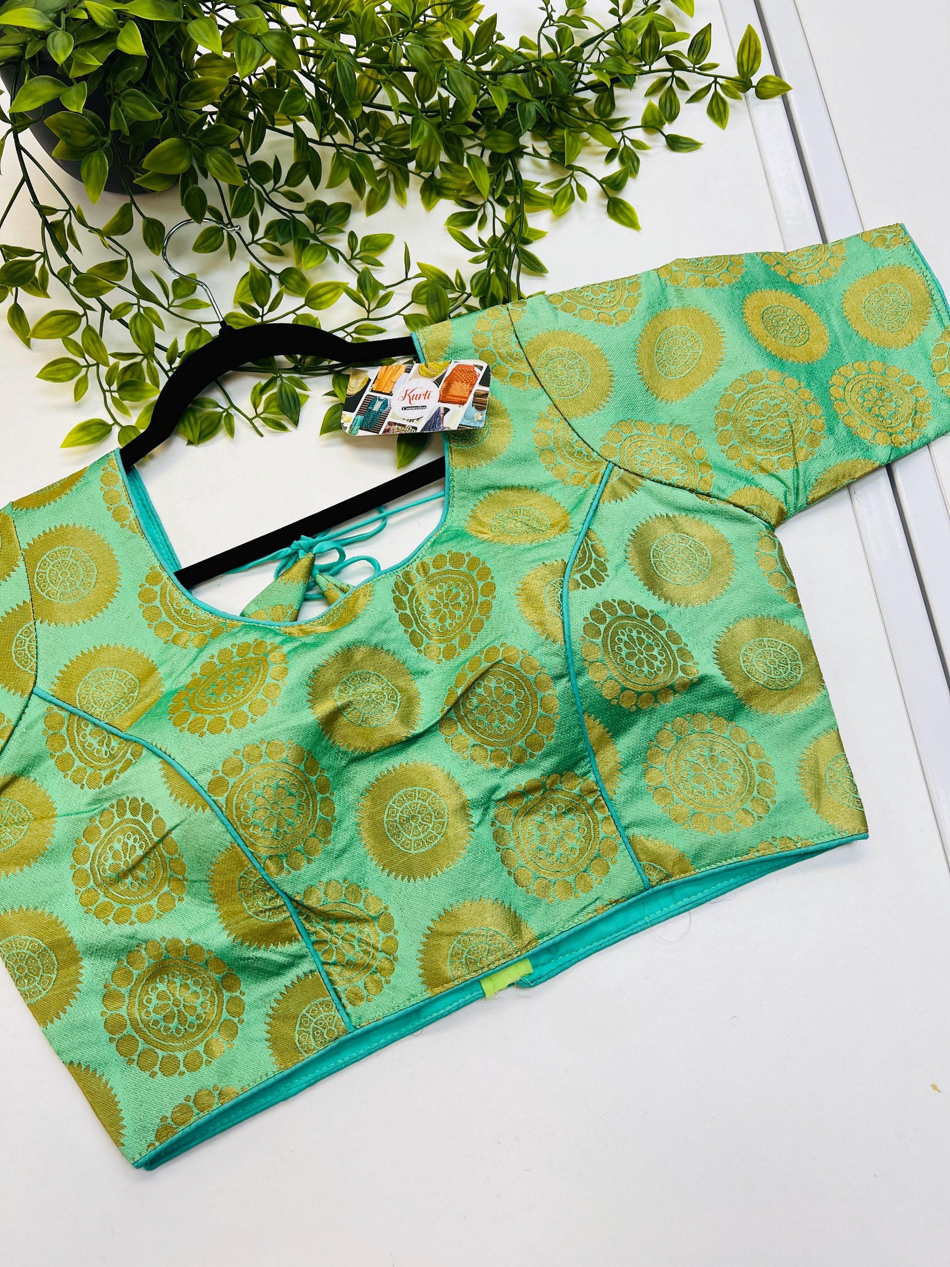 Jacquard silk blouse - Kurti Connection USA
