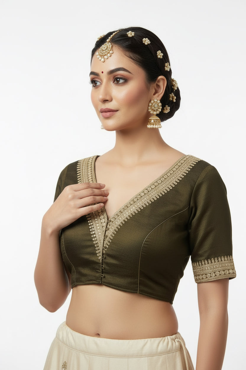 Readymade Blouse | Color: Sage Green - Kurti Connection USA