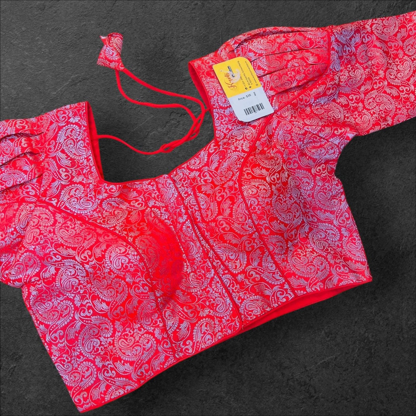 Red- Silver readymade blouse - Kurti Connection USA