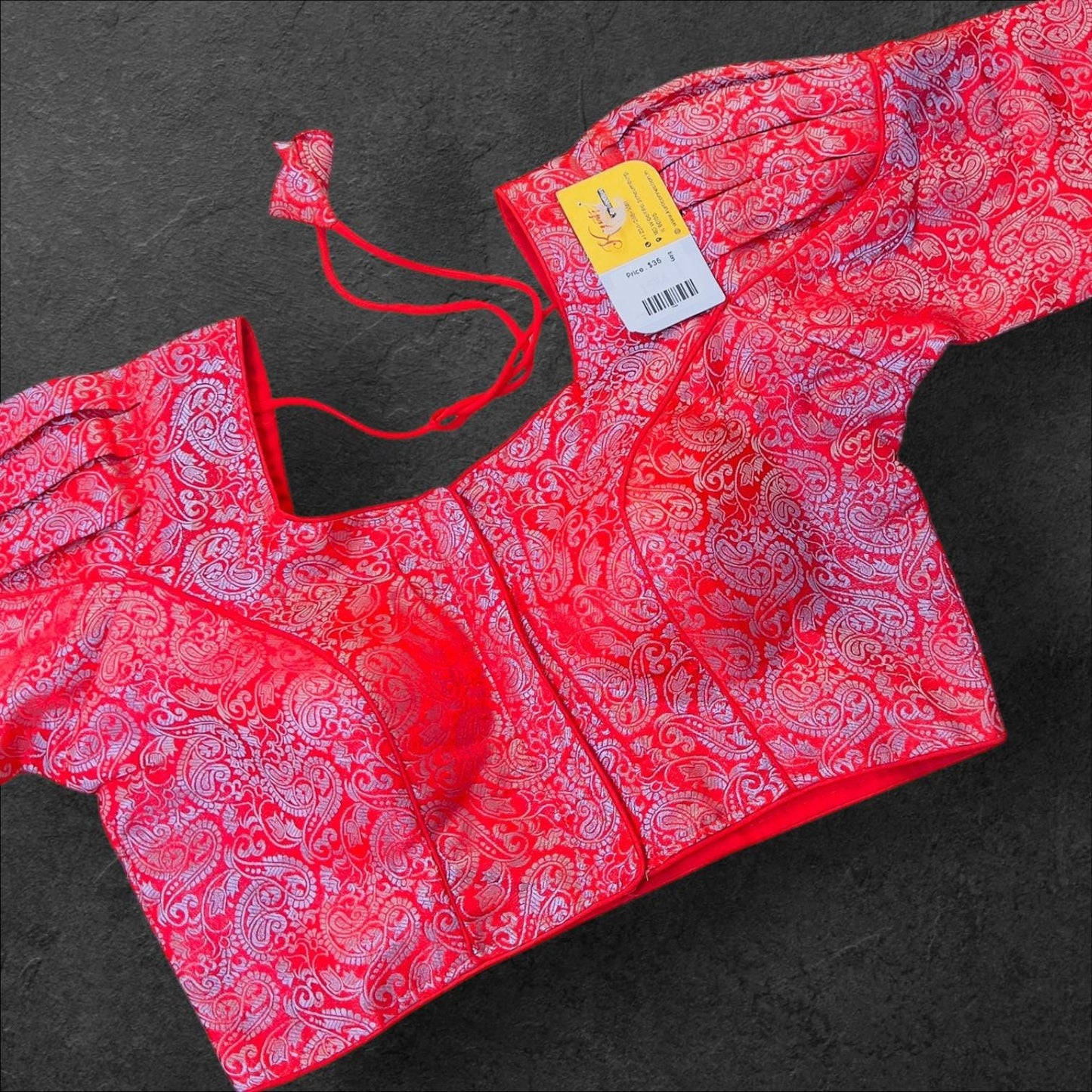Red- Silver readymade blouse - Kurti Connection USA