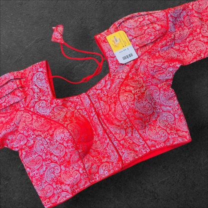 Red- Silver readymade blouse - Kurti Connection USA