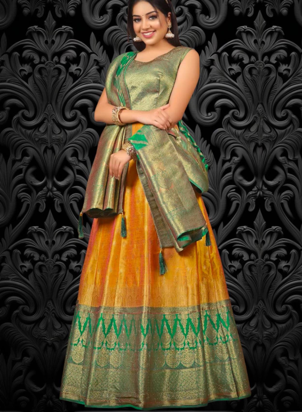 Pure silk long gown - Kurti Connection USA