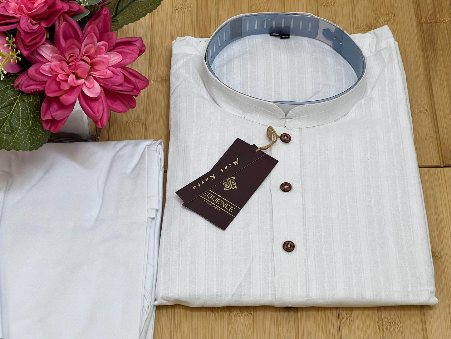 White cotton kurta pajaama set - Kurti Connection USA