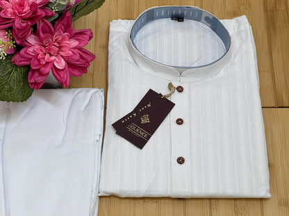 White cotton kurta pajaama set - Kurti Connection USA