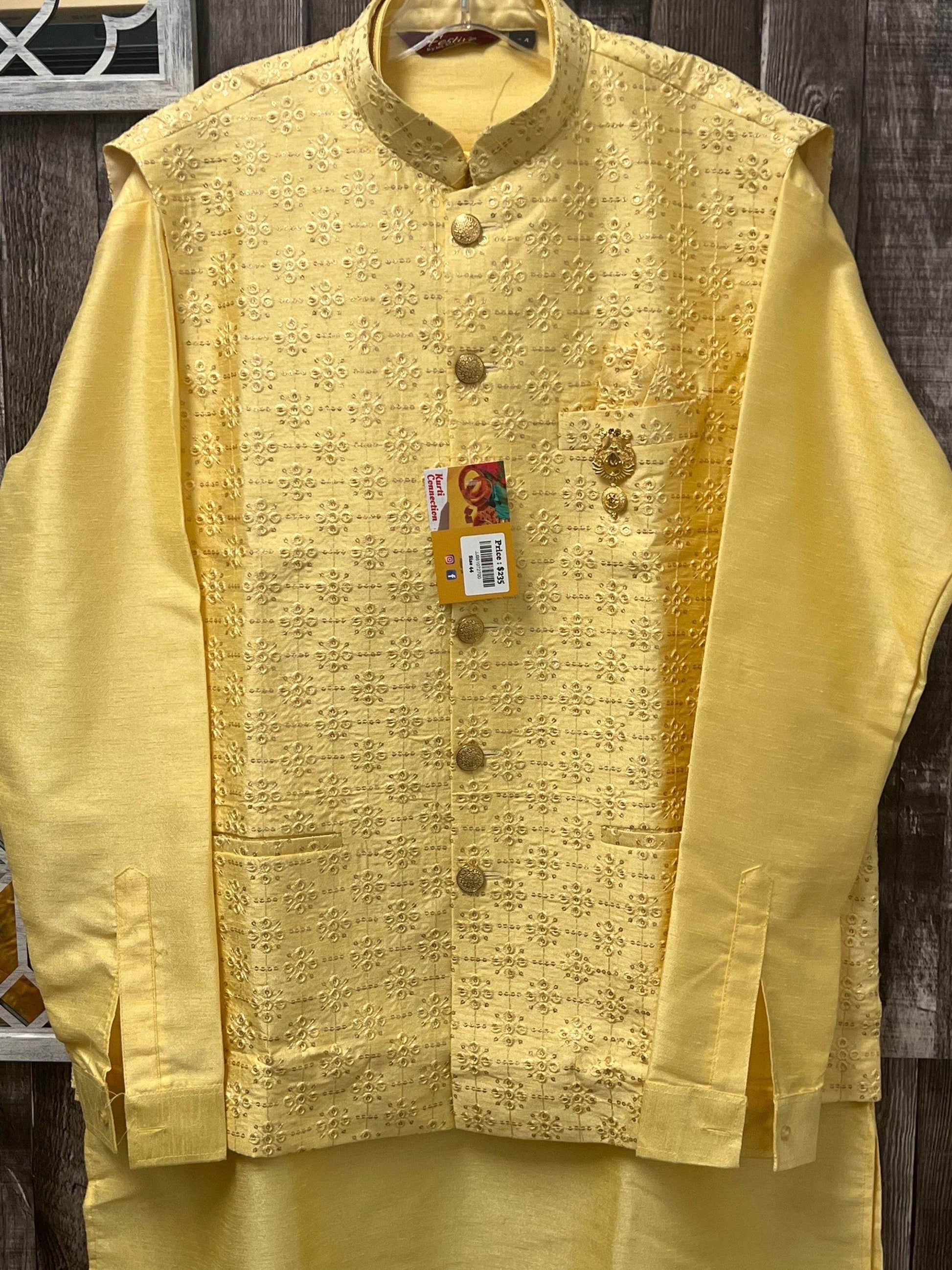 Silk kurta set with jacket - Kurti Connection USA