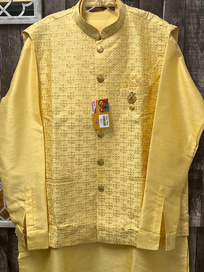 Silk kurta set with jacket - Kurti Connection USA
