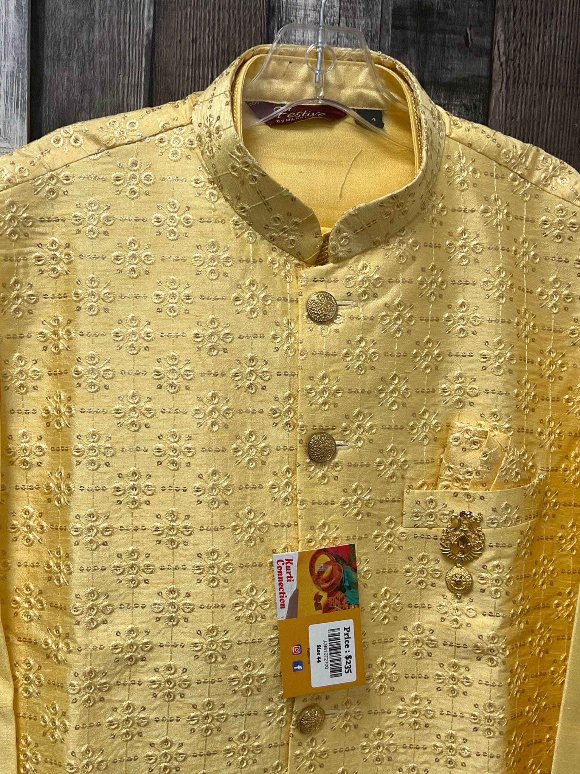 Silk kurta set with jacket - Kurti Connection USA