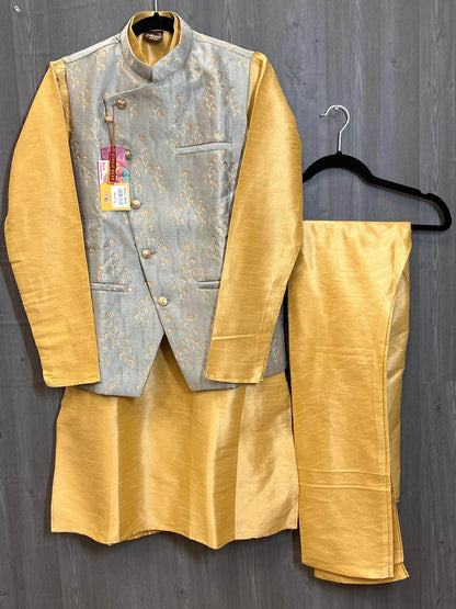 Silk kurta pajaama with jacket - Kurti Connection USA
