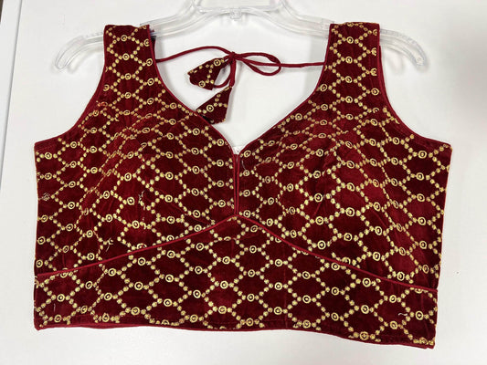 2173 Maroon velvet blouse | readymade blouse for saree - Kurti Connection USA