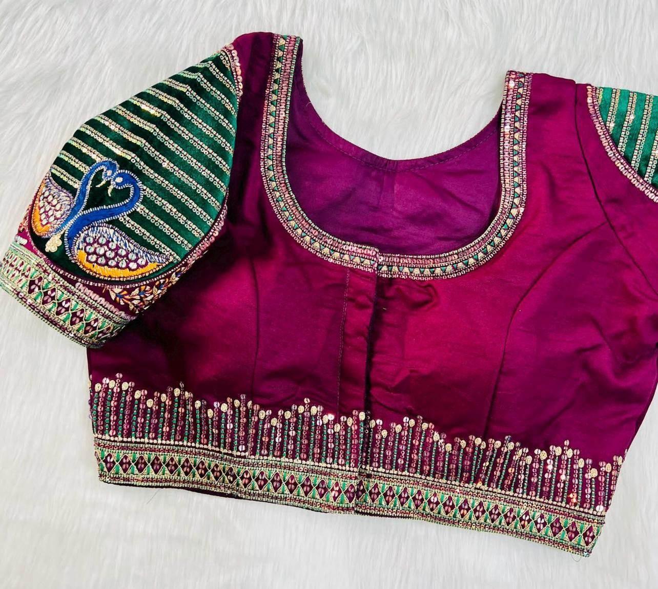 Heavy party wear blouse with peacock pattern - Kurti Connection USA
