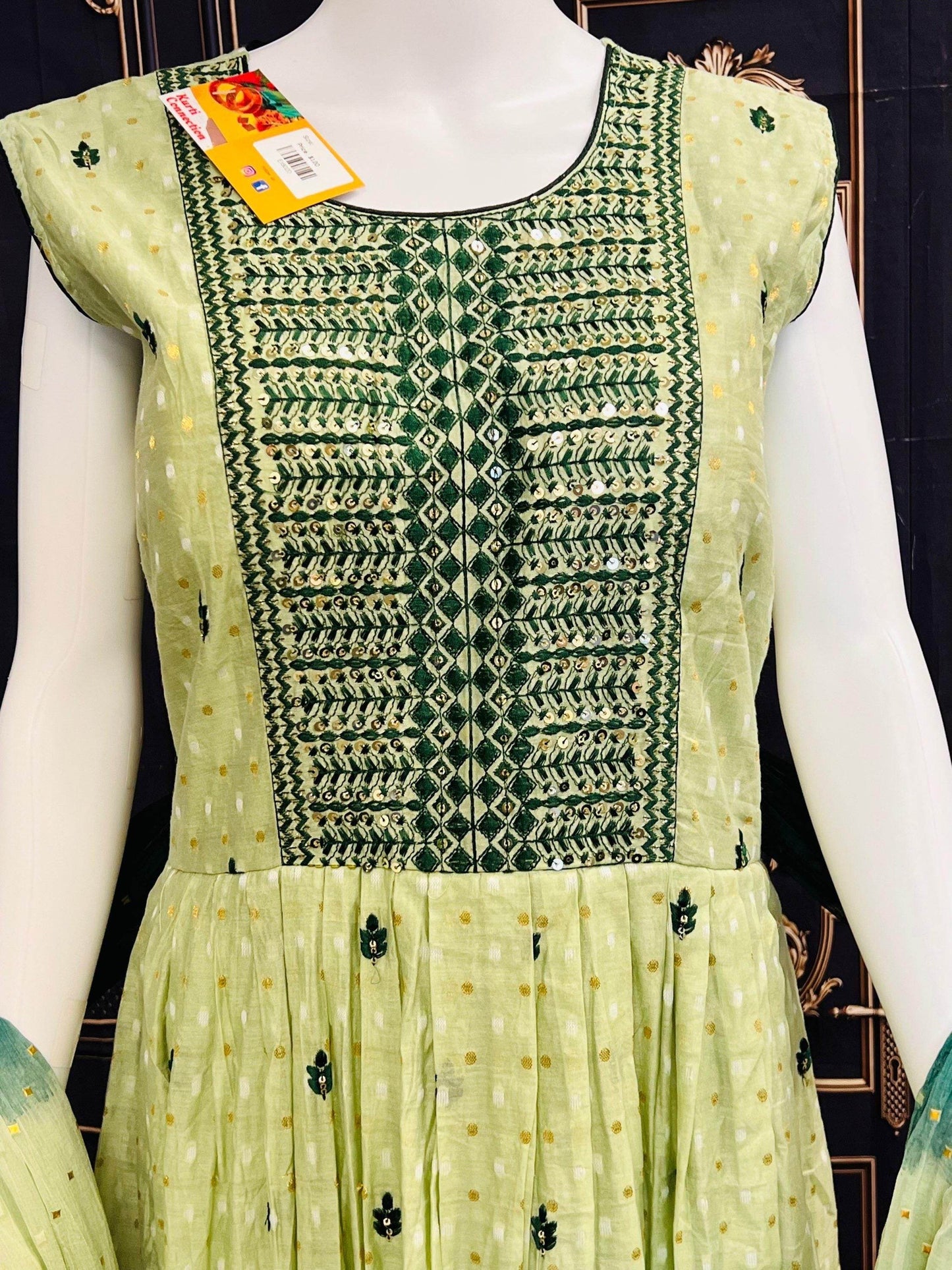 Chanderi cotton long kurti - Kurti Connection USA