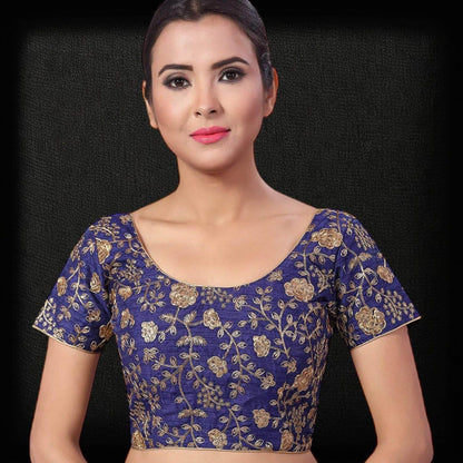 9102 embroidered raw silk blouse | readymade saree blouse - Kurti Connection USA