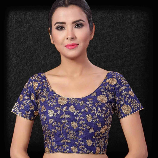 9102 embroidered raw silk blouse | readymade saree blouse - Kurti Connection USA