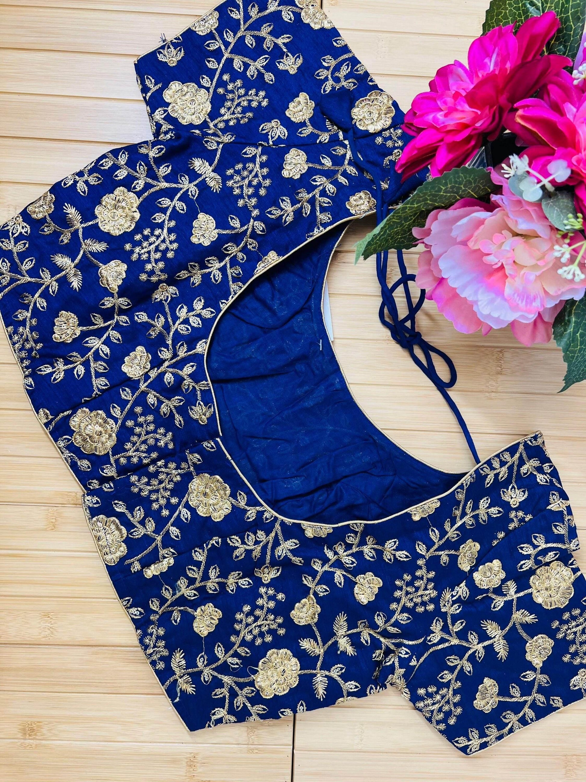 9102 embroidered raw silk blouse | readymade saree blouse - Kurti Connection USA