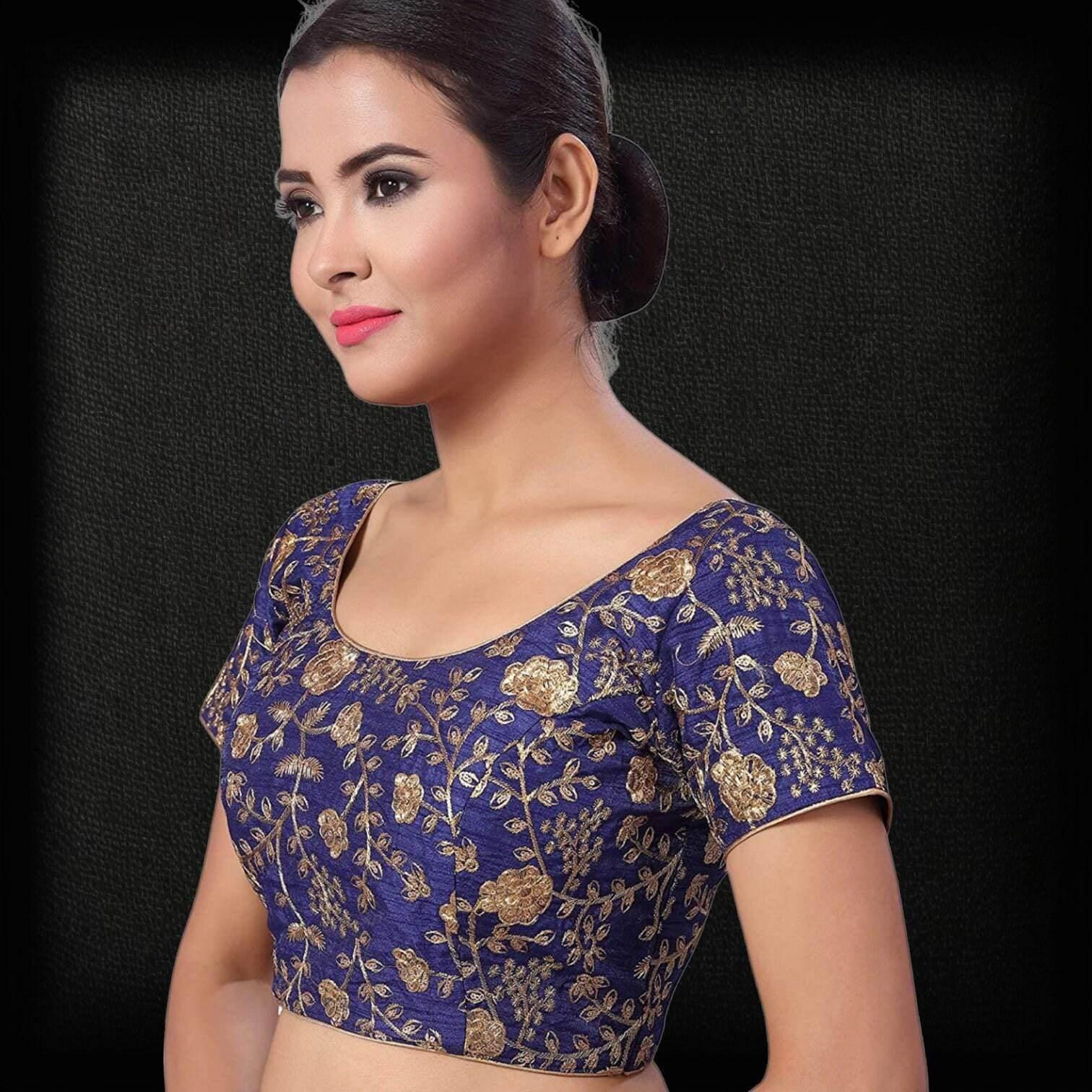 9102 embroidered raw silk blouse | readymade saree blouse - Kurti Connection USA