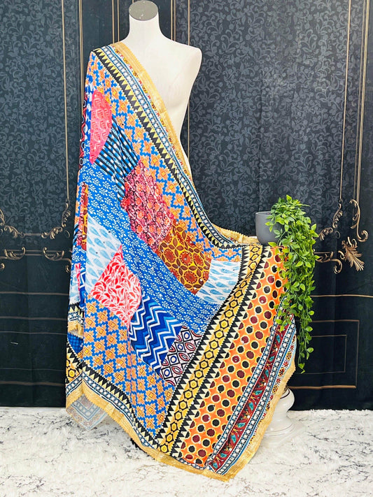 Multi color mirror work dupatta - Kurti Connection USA