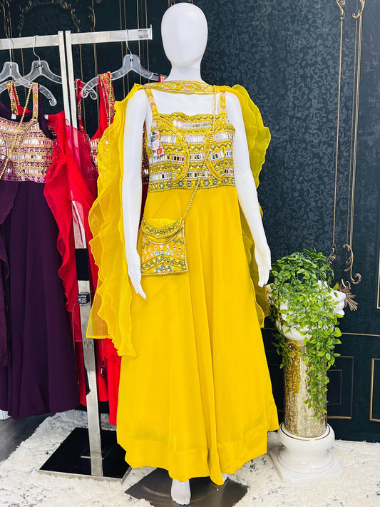 Chiffon long kurti with mirror work - Kurti Connection USA