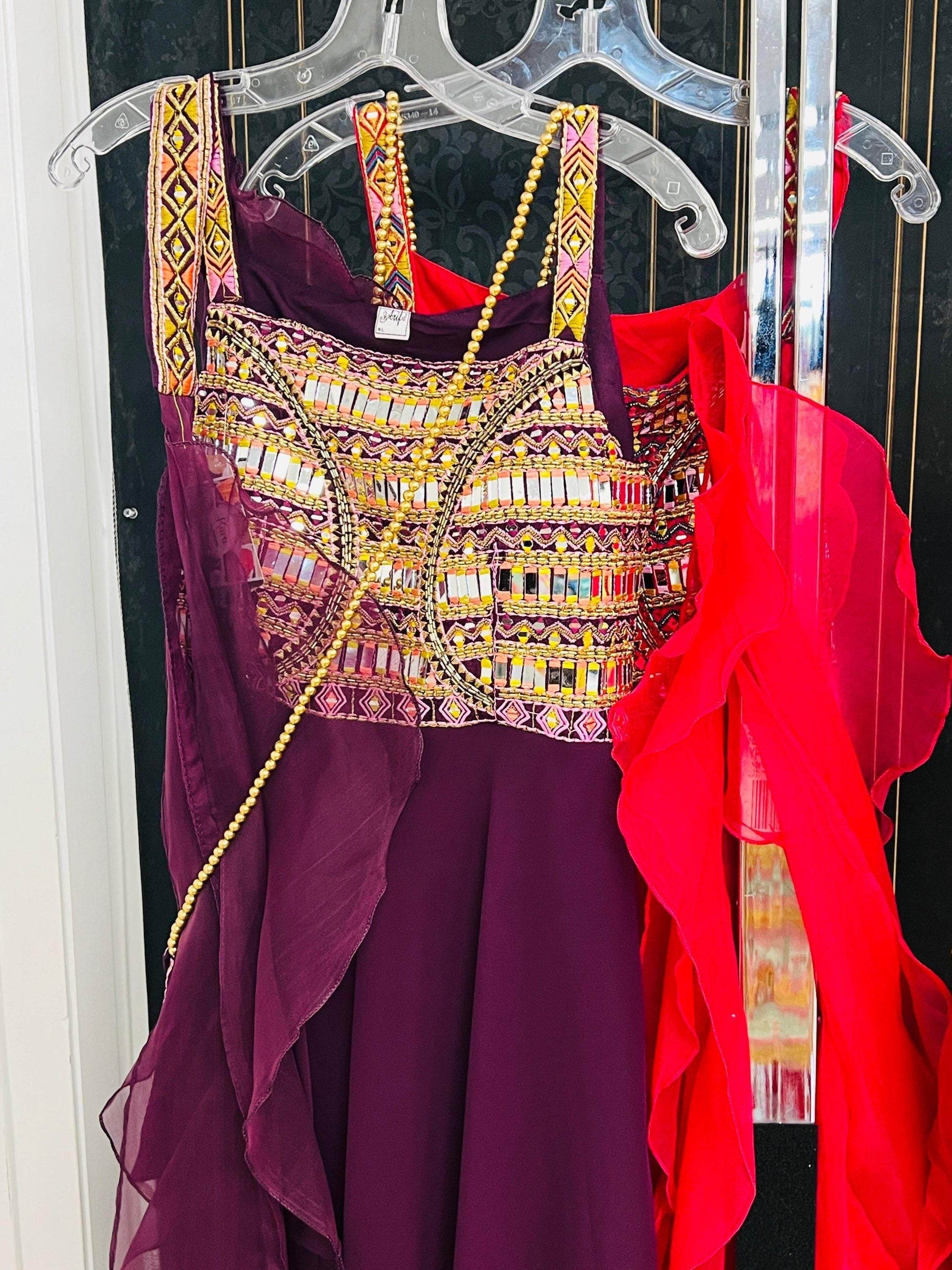 Chiffon long kurti with mirror work - Kurti Connection USA