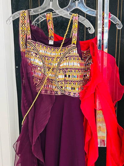Chiffon long kurti with mirror work - Kurti Connection USA