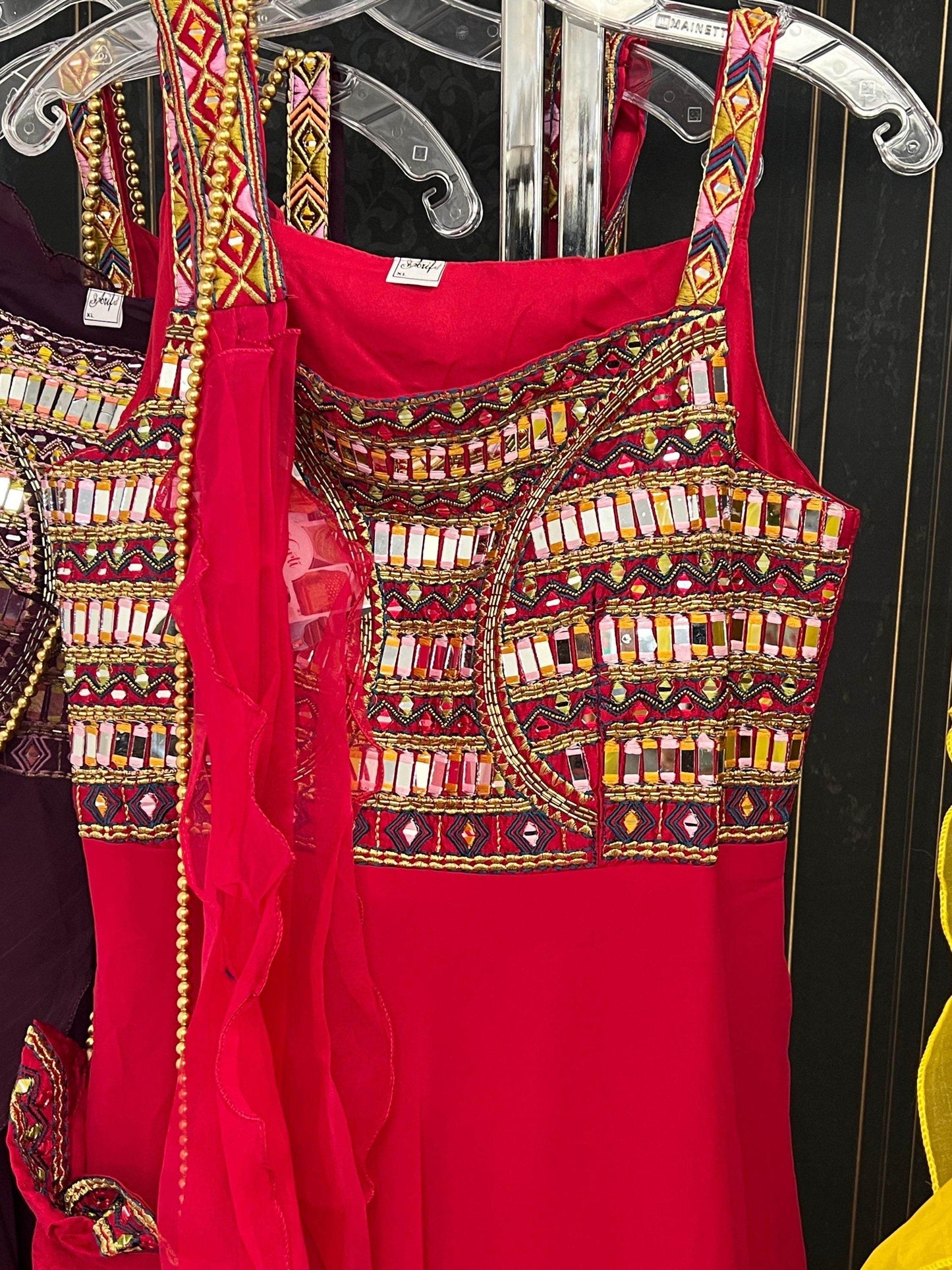 Chiffon long kurti with mirror work - Kurti Connection USA