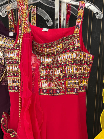 Chiffon long kurti with mirror work - Kurti Connection USA