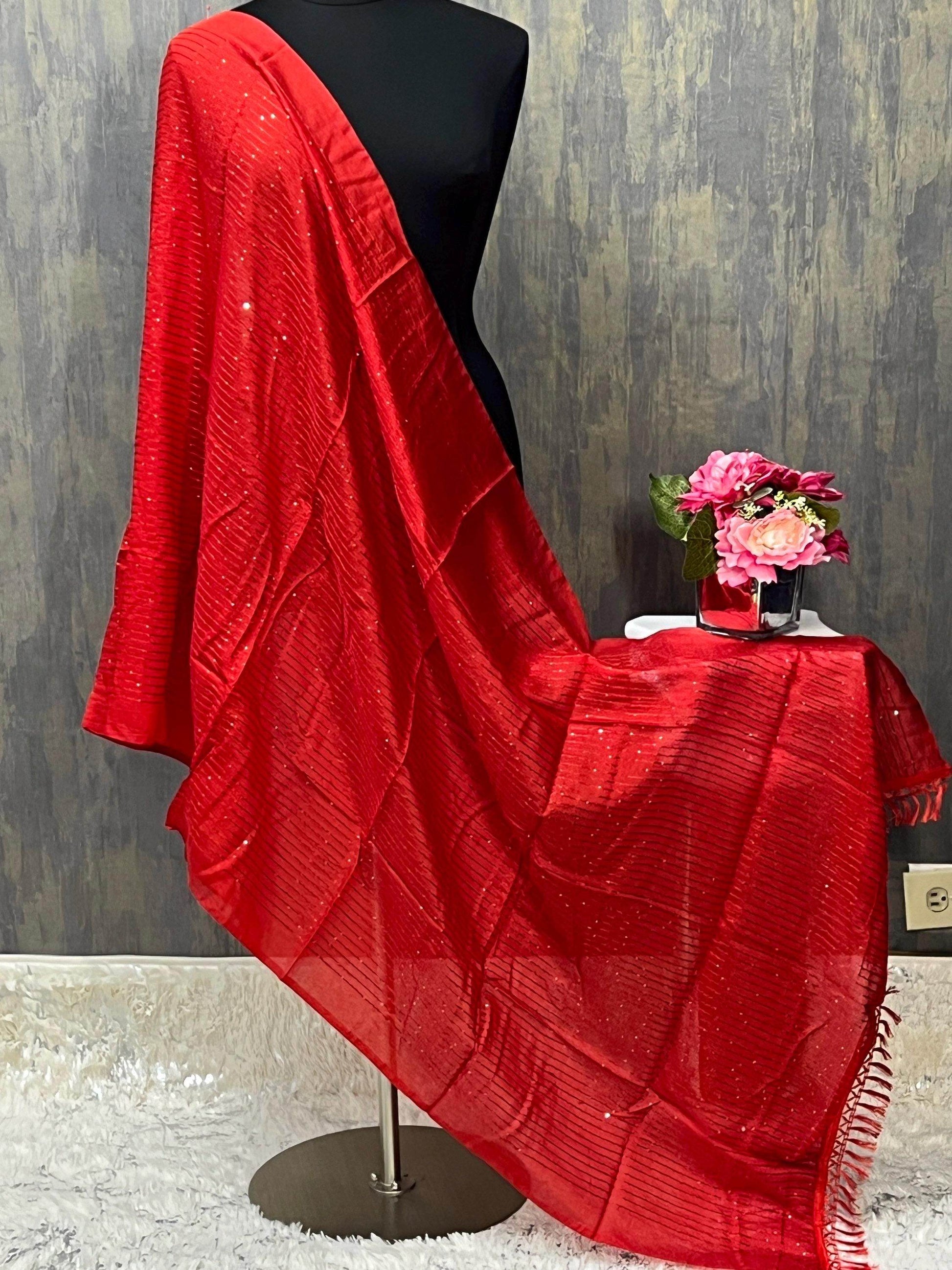 Red dupatta | sequin dupatta - Kurti Connection USA