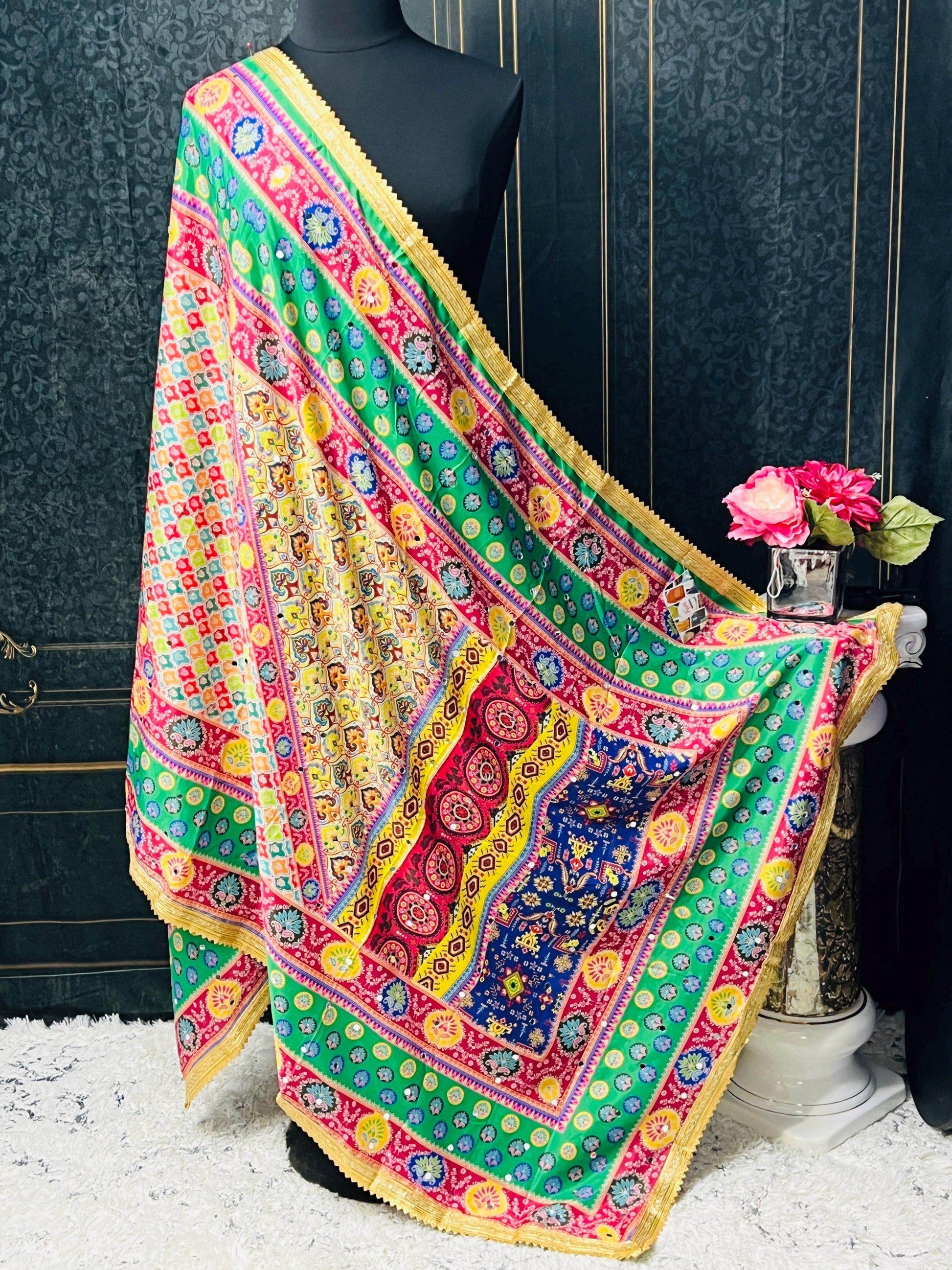 Crape silk multi color dupatta | mirror work dupatta - Kurti Connection USA