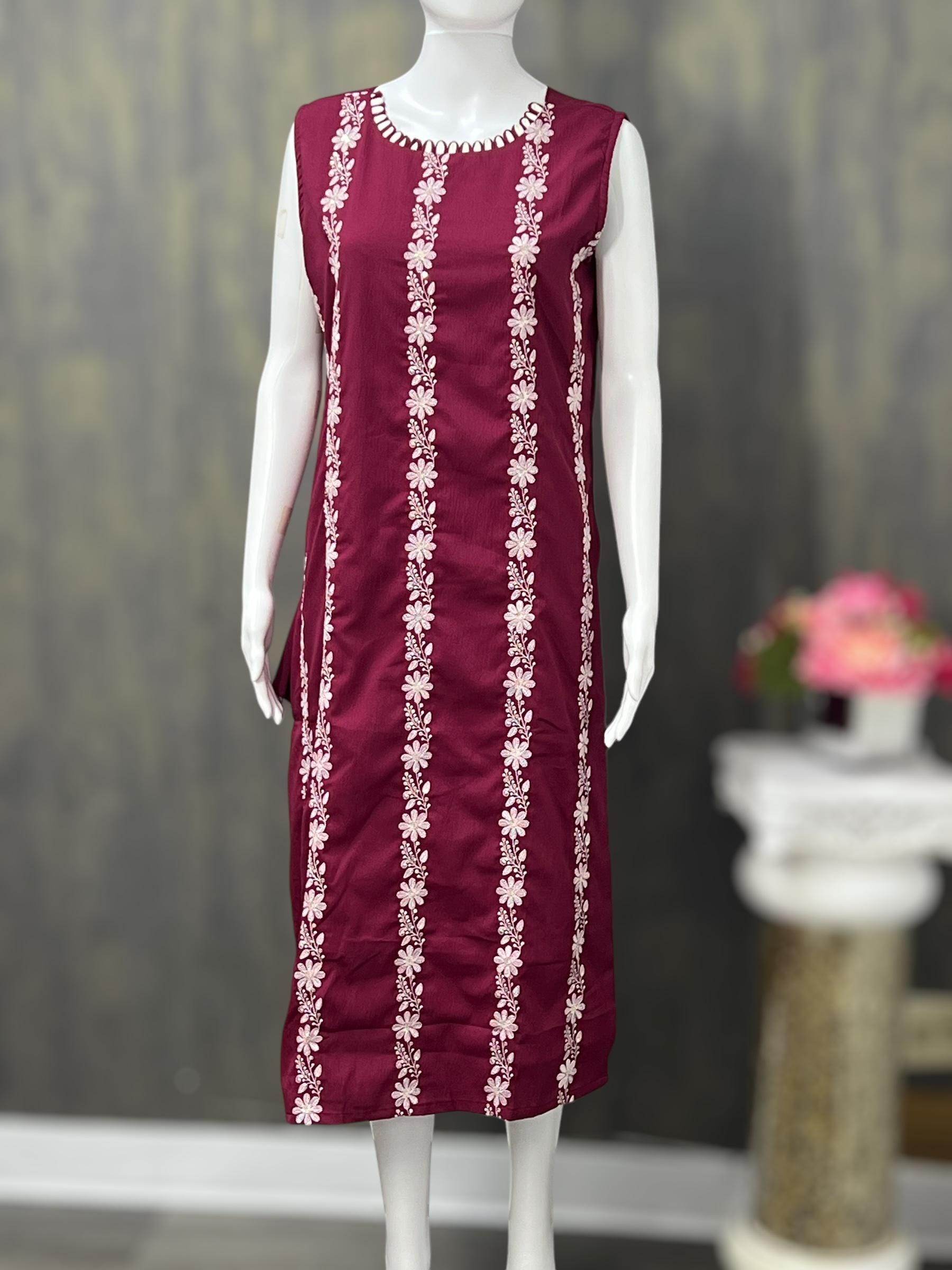 Chiffon chikankari Kurti | three fourth sleeves available - Kurti Connection USA