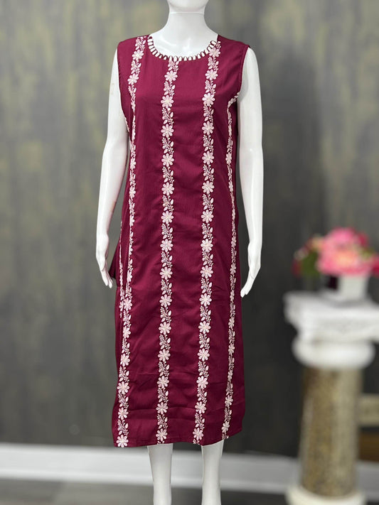 Chiffon chikankari Kurti | three fourth sleeves available - Kurti Connection USA