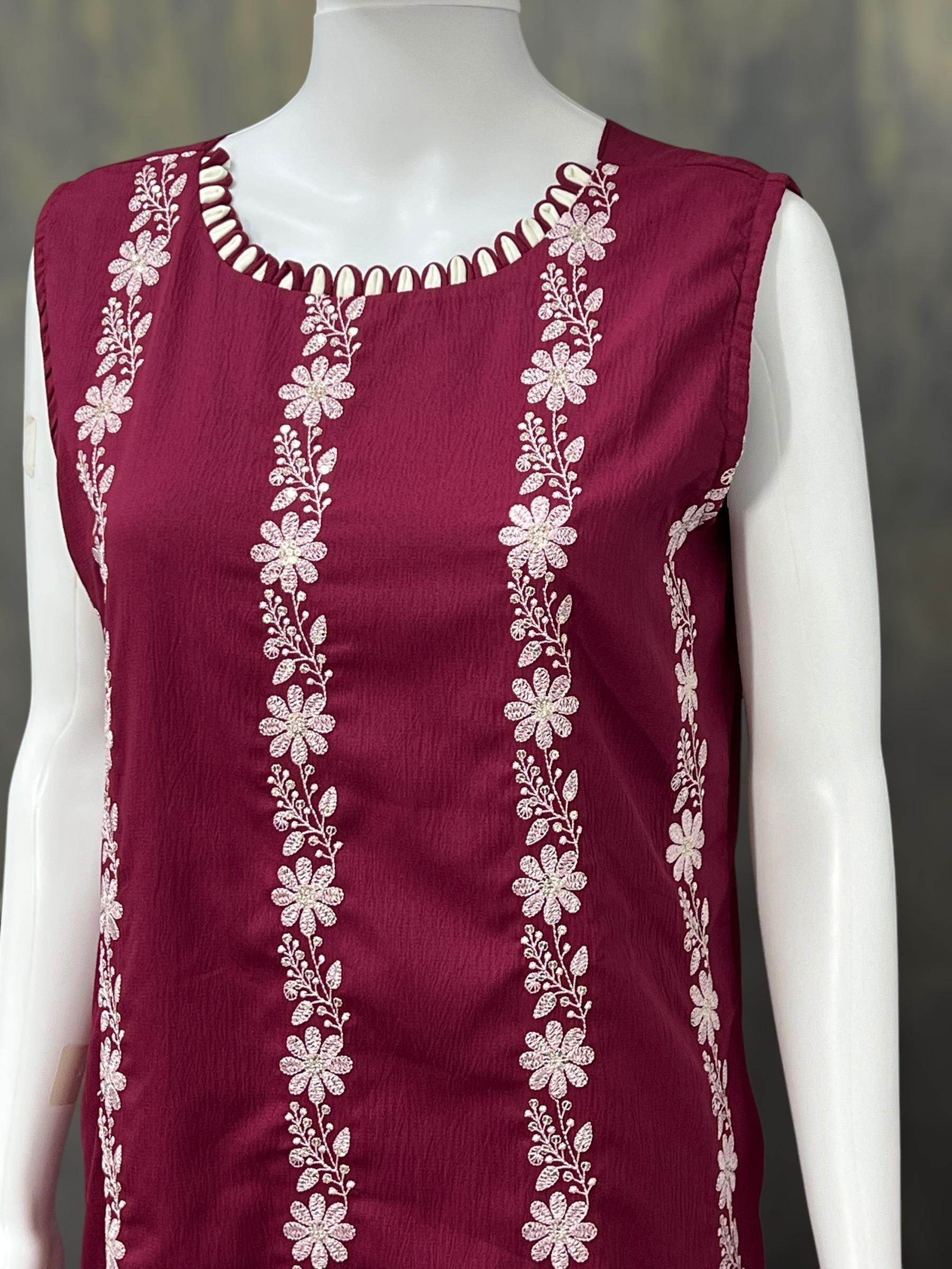 Chiffon chikankari Kurti | three fourth sleeves available - Kurti Connection USA