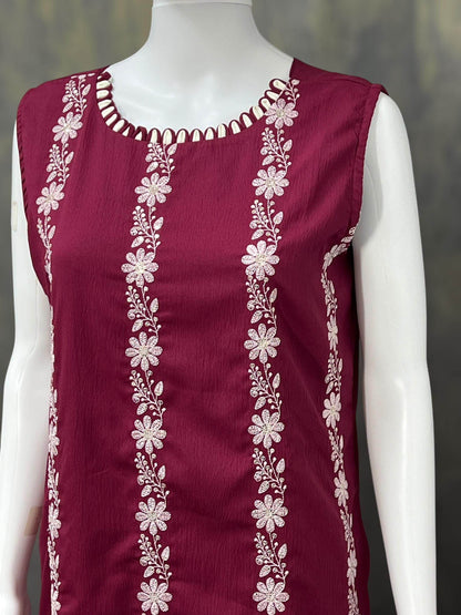 Chiffon chikankari Kurti | three fourth sleeves available - Kurti Connection USA